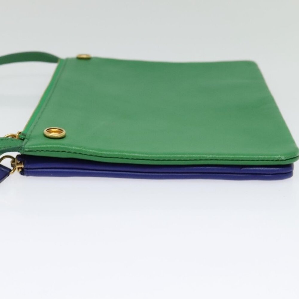 Authentic CELINE Trio Shoulder Bag Leather Green Gold - Picture 10 of 16